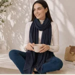 Women’s Navy Blue Chiffon Neck Scarf 66"x28" - Image 2