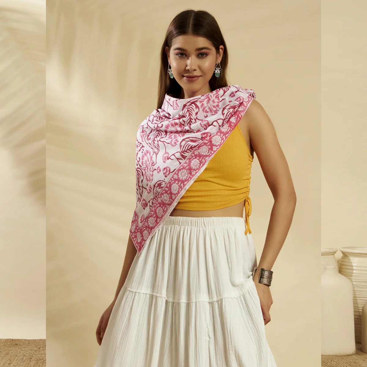 womens-pink-floral-hand-block-print-cotton-scarf CSH-31 (1)