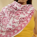 Women's Pink Floral Hand Block Print Cotton Scarf - Image 5