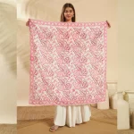 Women's Pink Floral Hand Block Print Cotton Scarf - Image 4