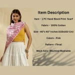 Women's Pink Floral Hand Block Print Cotton Scarf - Image 9
