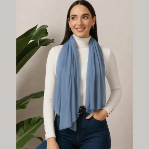 Women's Light Gray Solid Chiffon Scarf Fashion Neck Wrap - Image 4