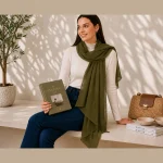 Women's Olive Green Lightweight Chiffon Wrap Scarf - Image 2