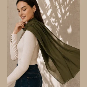 Women's Olive Green Lightweight Chiffon Wrap Scarf - Image 3