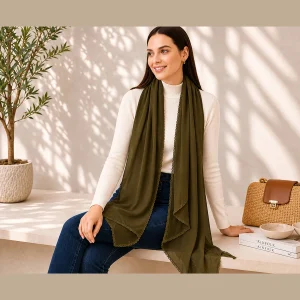 Women's Olive Green Lightweight Chiffon Wrap Scarf - Image 4