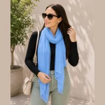 Women's Plain Blue Chiffon Scarf - Image 2