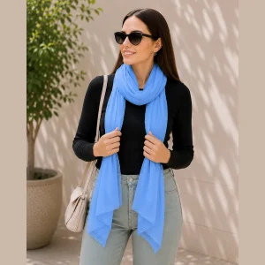 Women's Plain Blue Chiffon Scarf - Image 4