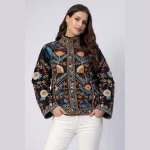 Boho Ethnic Women's Jacket Black Embroidery Floral Coat - Image 3