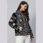 Boho Ethnic Women's Jacket Black Embroidery Floral Coat - Image 4
