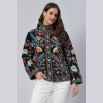 Boho Ethnic Women's Jacket Black Embroidery Floral Coat - Image 2