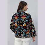 Boho Ethnic Women's Jacket Black Embroidery Floral Coat - Image 5