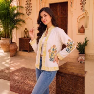 Hand Block Print Handloom Cotton Jacket Gift For Women's - Image 3