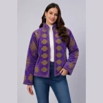 Handcrafted Beige Velvet Floral Embroidery Jacket for Women - Image 2