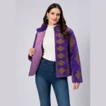 Handcrafted Beige Velvet Floral Embroidery Jacket for Women