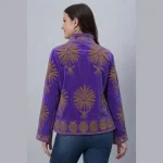 Handcrafted Beige Velvet Floral Embroidery Jacket for Women - Image 4