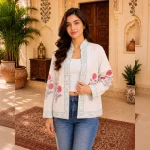 Handloom Cotton Hand Block Print Floral Open Front Jacket - Image 3