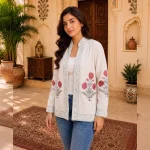 Handloom Cotton Hand Block Print Floral Open Front Jacket - Image 2