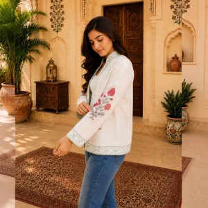 Handloom Cotton Hand Block Print Floral Open Front Jacket - Image 5