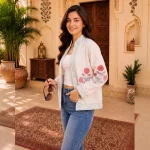 Handloom Cotton Hand Block Print Floral Open Front Jacket