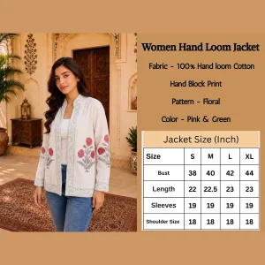 Handloom Cotton Hand Block Print Floral Open Front Jacket - Image 9