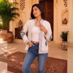 Indian Floral Hand Block Print Front Open Handloom Cotton Jacket - Image 2