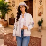 Indian Floral Hand Block Print Front Open Handloom Cotton Jacket