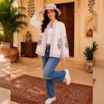 Indian Floral Hand Block Print Front Open Handloom Cotton Jacket - Image 4