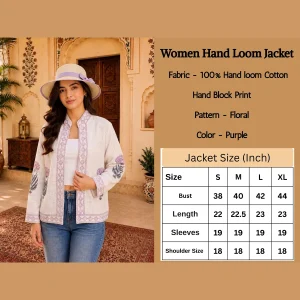 Indian Floral Hand Block Print Front Open Handloom Cotton Jacket - Image 8