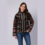 Luxury Black Velvet Embroidered Open Front Jacket - Image 2