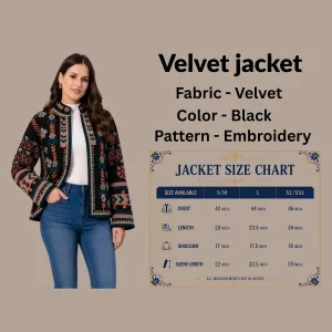 Luxury Black Velvet Embroidered Open Front Jacket - Image 9