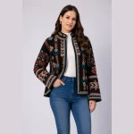 Luxury Black Velvet Embroidered Open Front Jacket - Image 5