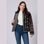 Luxury Black Velvet Embroidered Open Front Jacket