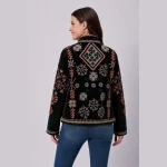 Luxury Black Velvet Embroidered Open Front Jacket - Image 6