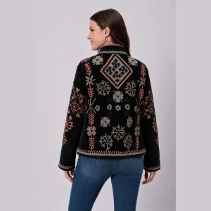 Luxury Black Velvet Embroidered Open Front Jacket - Image 6