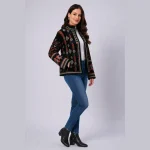Luxury Black Velvet Embroidered Open Front Jacket - Image 8