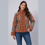 Luxury Handmade Rust Velvet Floral Embroidery Jacket - Image 3