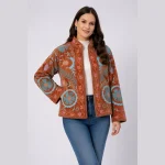Luxury Handmade Rust Velvet Floral Embroidery Jacket - Image 2