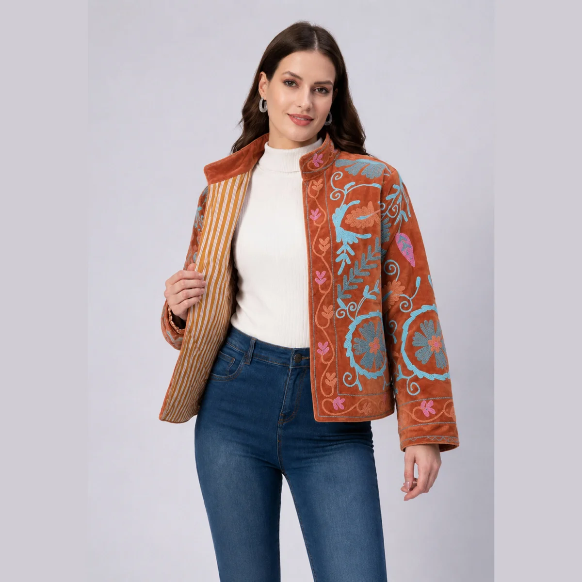 luxury-handmade-rust-velvet-floral-embroidery-jacket SVJ-6 (3) Luxury Handmade Rust Velvet Floral Embroidery Jacket - Image 1