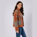 Luxury Handmade Rust Velvet Floral Embroidery Jacket - Image 4