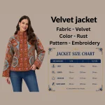 Luxury Handmade Rust Velvet Floral Embroidery Jacket - Image 5