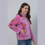 Luxury Pink Velvet Embroidered Open Front Jacket - Image 3