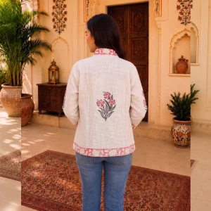 Traditional Hand Block Print Handloom Cotton Open Front Jacket - Image 6