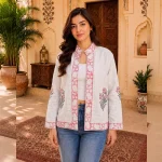 Traditional Hand Block Print Handloom Cotton Open Front Jacket - Image 3