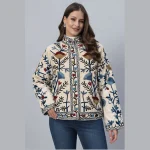 Vintage Style Beige Velvet Embroidered Jacket Gift For Women's - Image 2