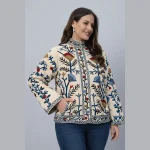 Vintage Style Beige Velvet Embroidered Jacket Gift For Women's - Image 3