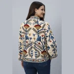 Vintage Style Beige Velvet Embroidered Jacket Gift For Women's - Image 4