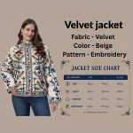Vintage Style Beige Velvet Embroidered Jacket Gift For Women's - Image 5