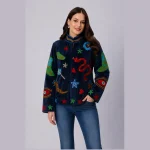 Women Blue Velvet Floral Embroidered Jacket - Image 3