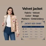 Women's Beige Velvet Embroidered Jacket Handmade Floral - Image 6