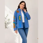 Women's Ethnic Winter Wear Gray Velvet Embroidery Jacket - Image 2